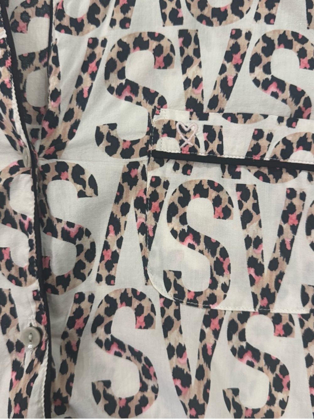 Victoria Secret Button Down Pajama Top - Leopard and Pink - Picture 3 of 5